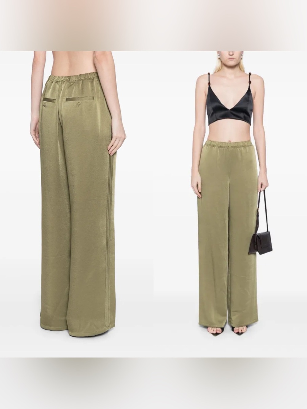 Vince Satin Finish Straight Leg Trouser Olive Green M